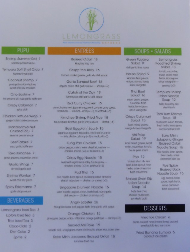Lemongrass Express Menu