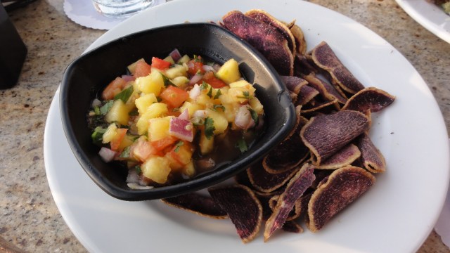 Sam Choy's big island pineapple salsa and tortilla chips